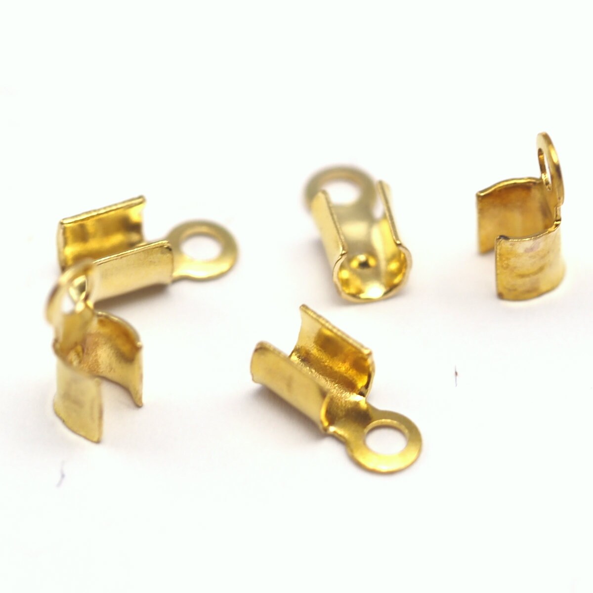Leather crimps end tip (3mm) Yellow tone brass fold over cord end tips findings CSS4TR-7 764