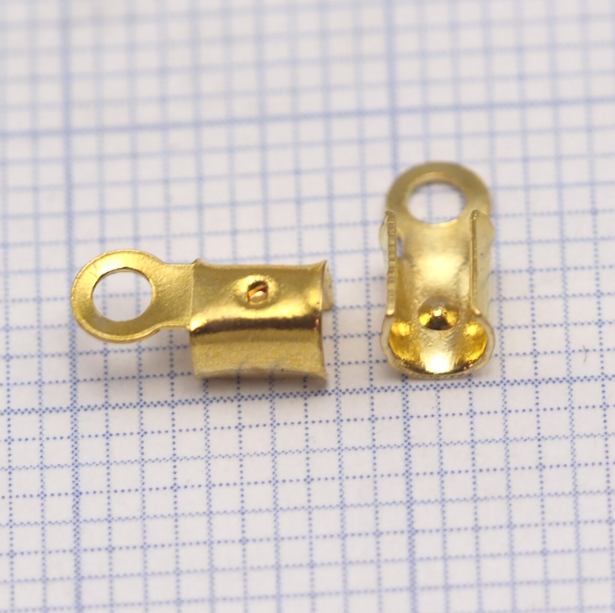 Leather crimps end tip (3mm) Yellow tone brass fold over cord end tips findings CSS4TR-7 764
