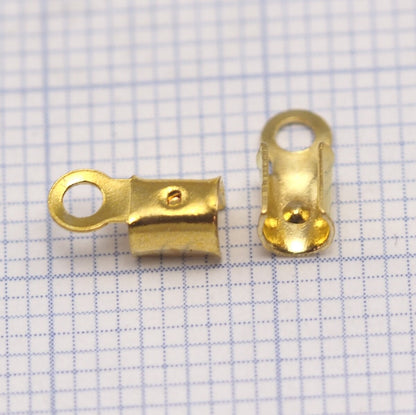 Leather crimps end tip (3mm) Yellow tone brass fold over cord end tips findings CSS4TR-7 764