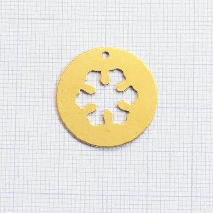 Snow flake Tag 23mm raw brass circle , thickness : 1mm 18 gauge , 1992R-245