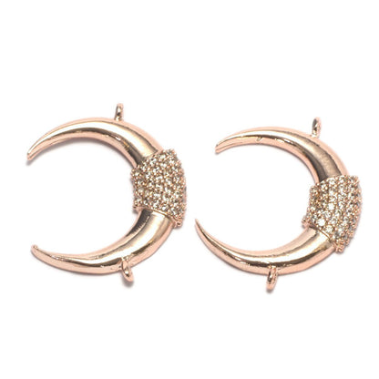 Micro Pave Moon crescent 26mm Rose gold plated alloy with 2 ring 680