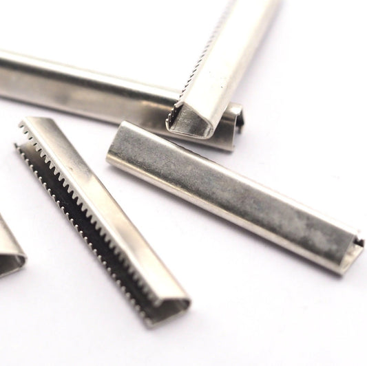 Ribbon Crimp Ends cap, 6x35 mm Antique Silver plated brass Crimp End 1291