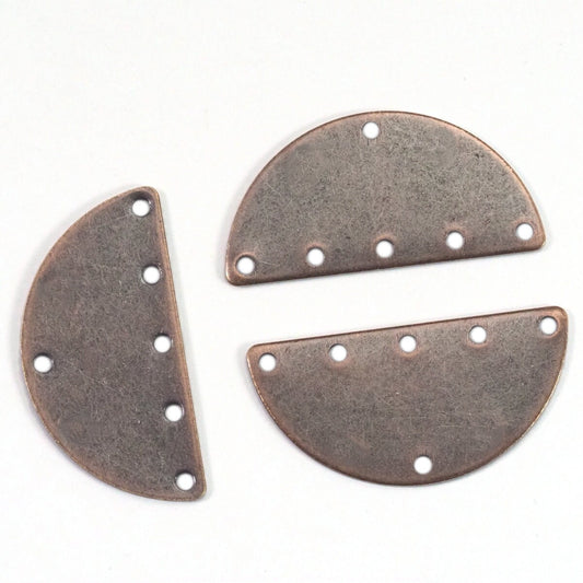 Semi Circle Blanks Copper Plated Brass Half Moon Shape 6 hole 30x15x0.8mm pendant (1.6mm 14 gauge hole) SCS 1985-230