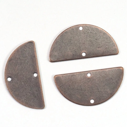 Semi Circle Blanks Half Moon Shape Copper Plated Brass 2 hole 30x15x0.8mm Pendant (1.63mm 14 gauge hole) SCS 2000-235