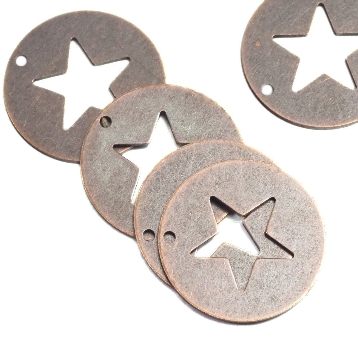 Star Tag 23mm Copper plated brass circle , thickness : 1mm 18 gauge , 1994-245