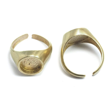 Signet Ring Adjustable ring size 7.5US Raw Brass with 10mm base setting 1613