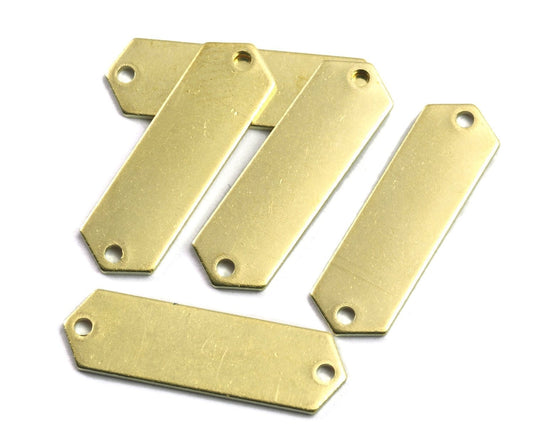 Elongated hexagon shape raw brass 26.5x8mm 0.8 Thickness stamping blank 2 hole tag connector pendant necklace 2076-135