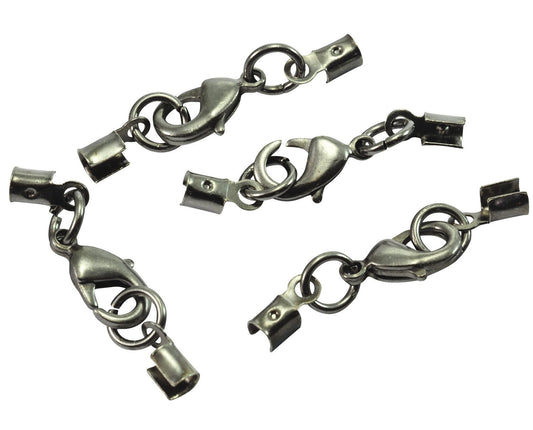 Gun Metal lobster clasps with (brass) crimp end (3mm) set (12mm Lobster) Cord tips 1372