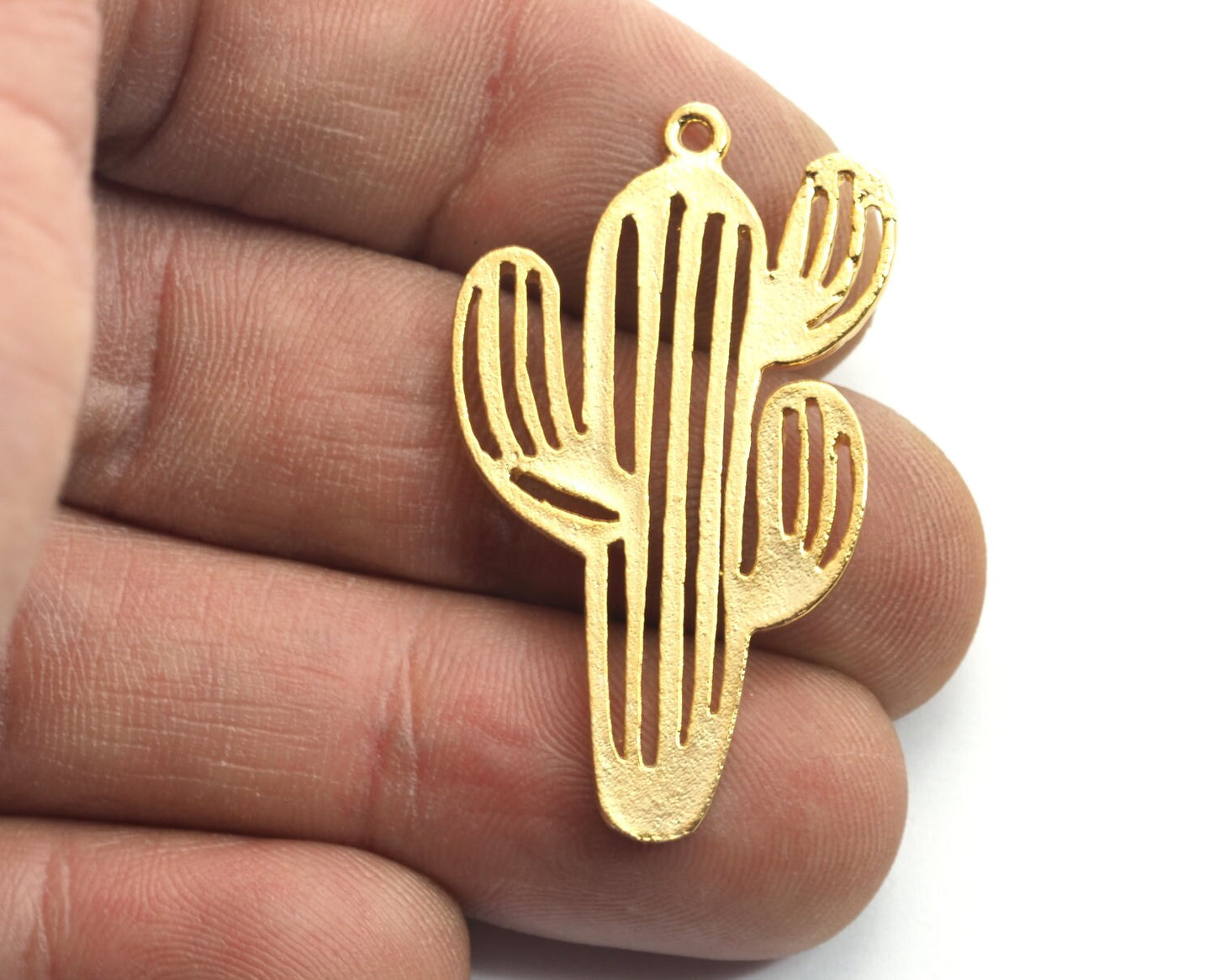 Gold plated brass Cactus with loop 38.5x22mm size 1.5mm thickness necklage Earrings pendant 2026-365