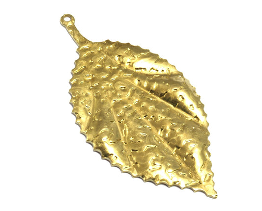 leaf shape textured Raw brass 59x30mm (0.9mm thickness) 1 Loop (1.83mm hole) finding charm necklace pendant 2098-660