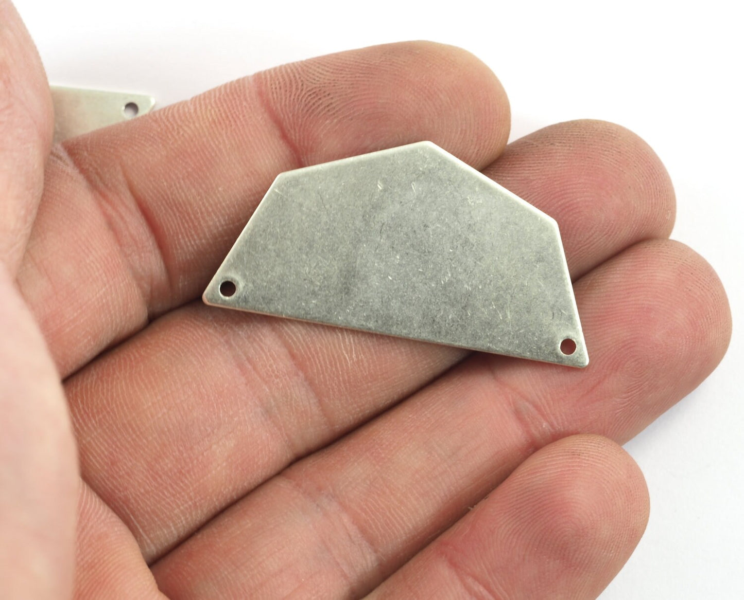 Semi octagonal 40x20mm 0.8mm Thickness 3 hole (1.63mm 14 Gauge) Antique silver plated brass stamping blanks 1984-400