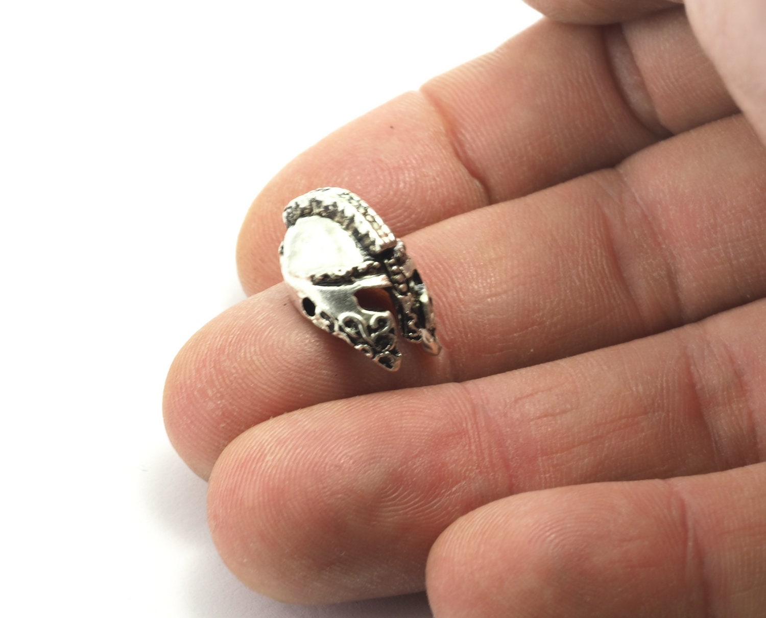 silver tone roman helmet 2 hole Pendant 12mm findings spacer bead bab882S N129