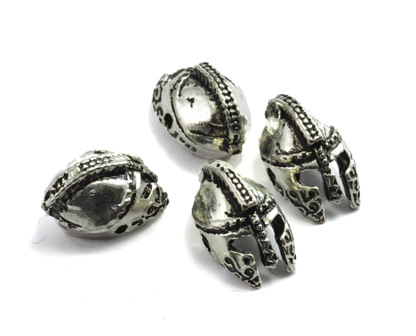 silver tone roman helmet 2 hole Pendant 12mm findings spacer bead bab882S N129