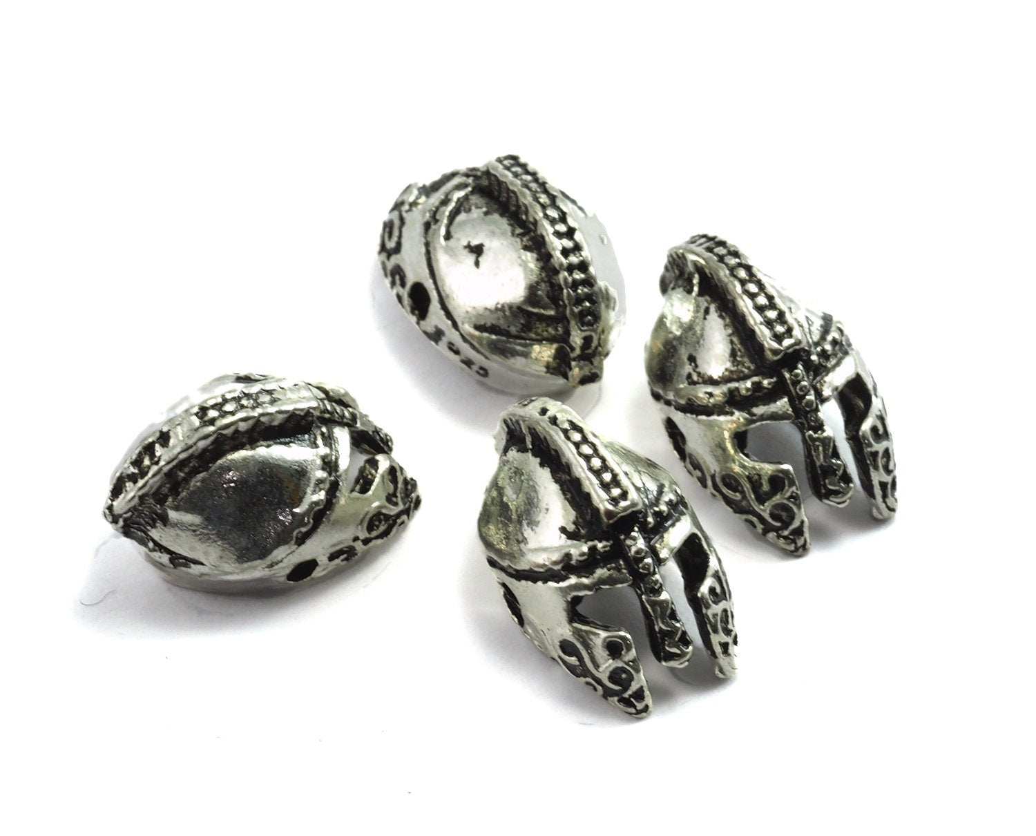 silver tone roman helmet 2 hole Pendant 12mm findings spacer bead bab882S N129