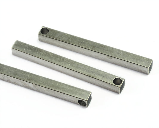 square stamping bar gunmetal tone 5x50mm 3/16"x2" square rod (3,5mm 9/64" 7.5 gauge hole ) sbl550 1092-RB1