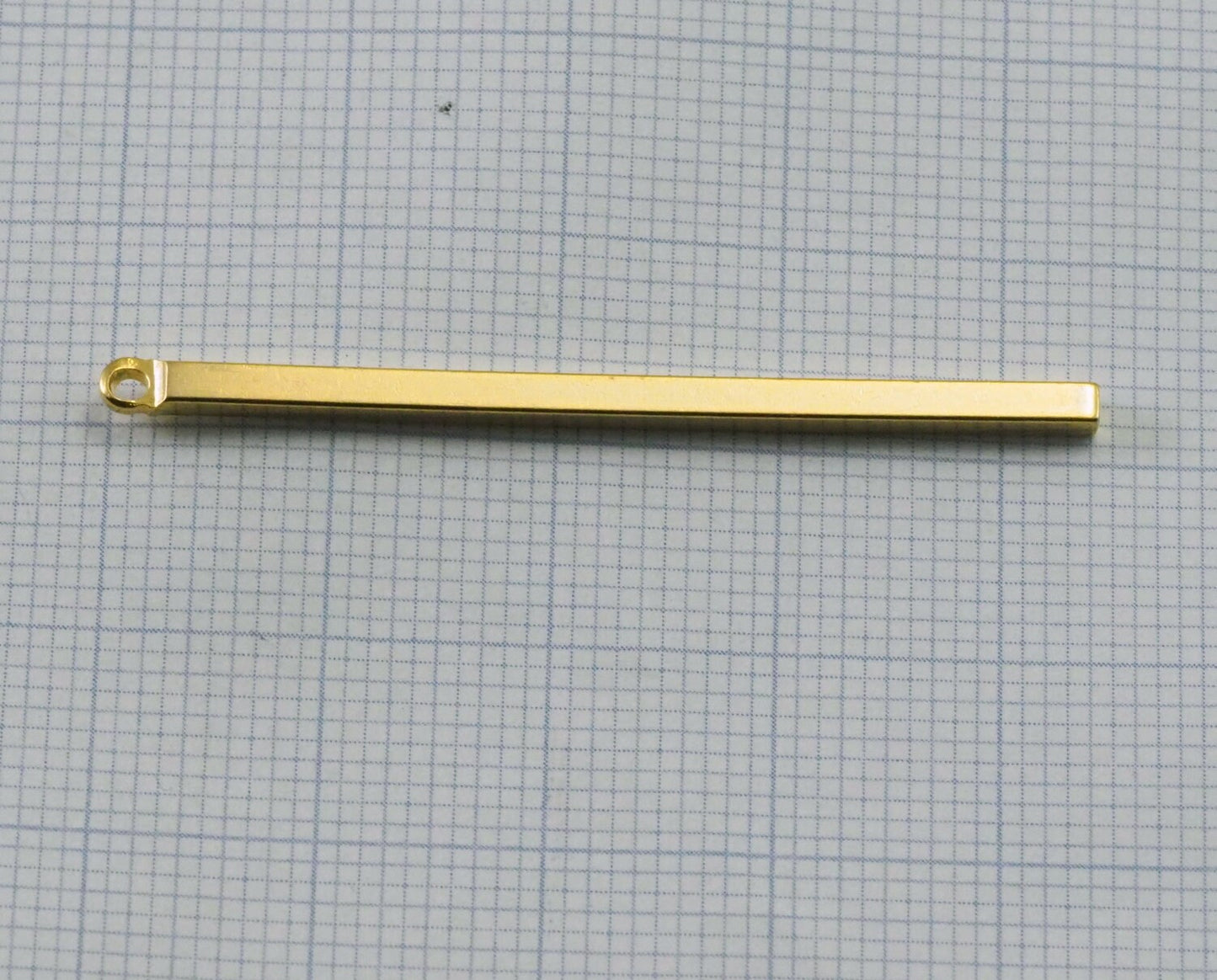 Square bar pendant Charm Gold plated brass 2x45mm 1loop (1.3mm hole) necklace 2109
