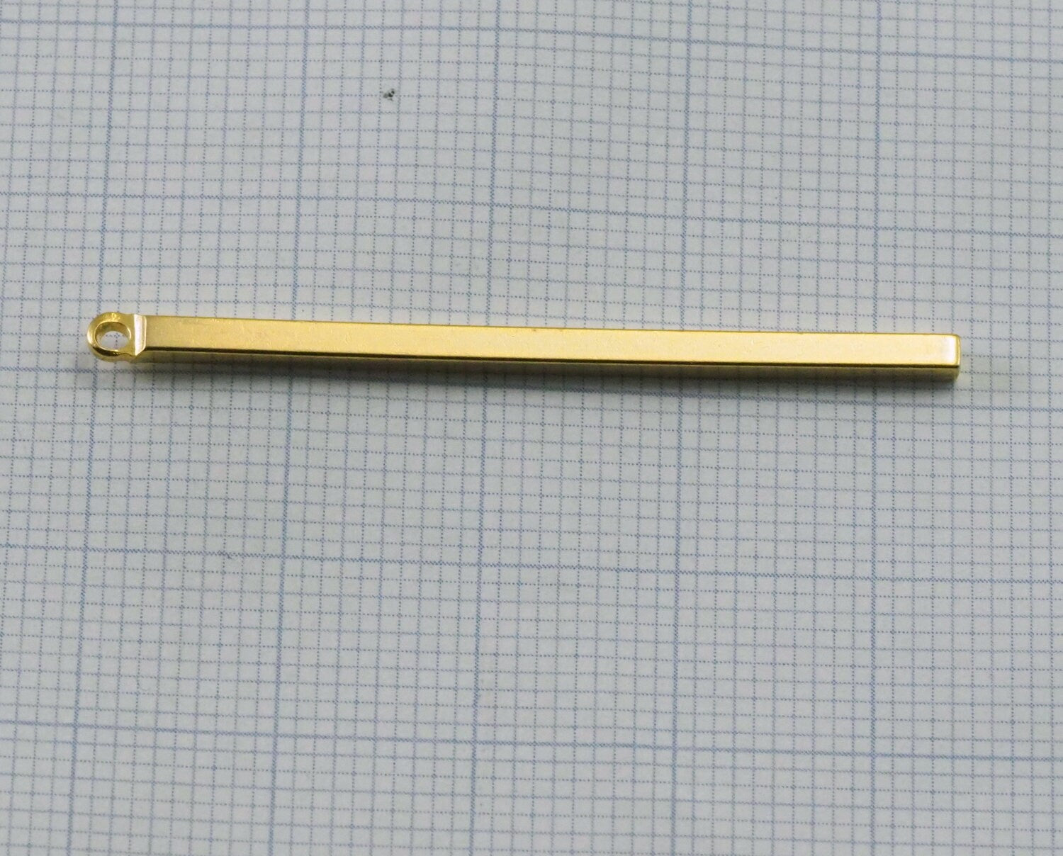 Square bar pendant Charm Gold plated brass 2x45mm 1loop (1.3mm hole) necklace 2109