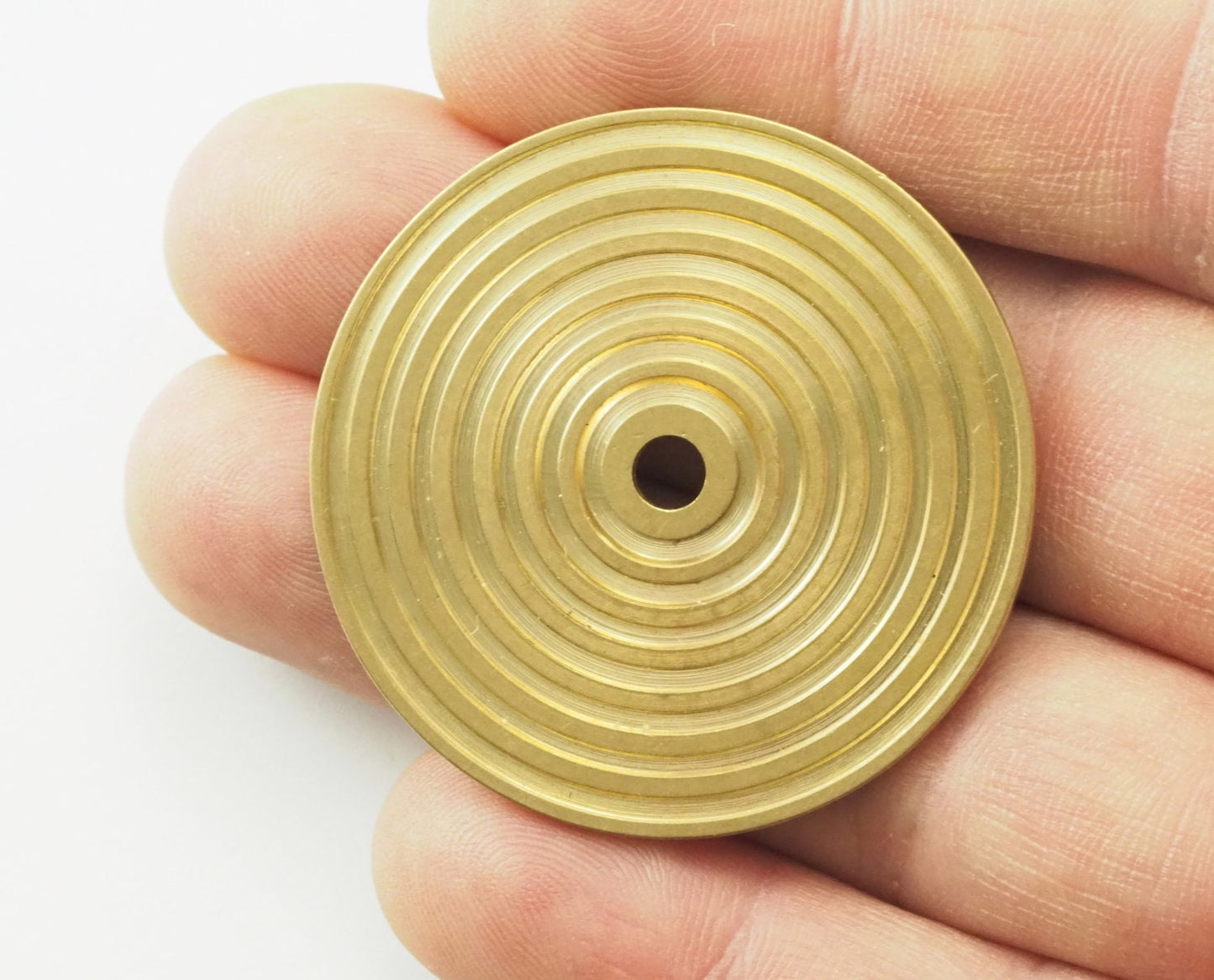 Circle round stripe carved 40mm (4mm middle hole) Raw brass pendant earring necklace 2108