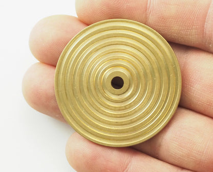 Circle round stripe carved 40mm (4mm middle hole) Raw brass pendant earring necklace 2108