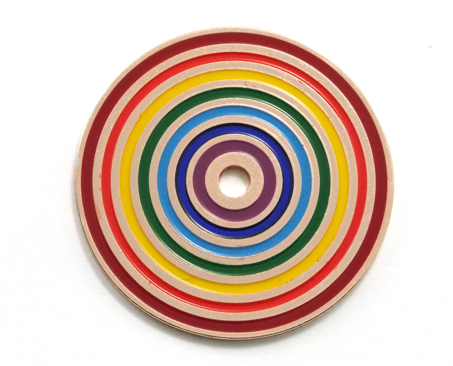 Circle round stripe carved 40mm (4mm middle hole) Rainbow painted rosegold plated brass pendant earring necklace 2108