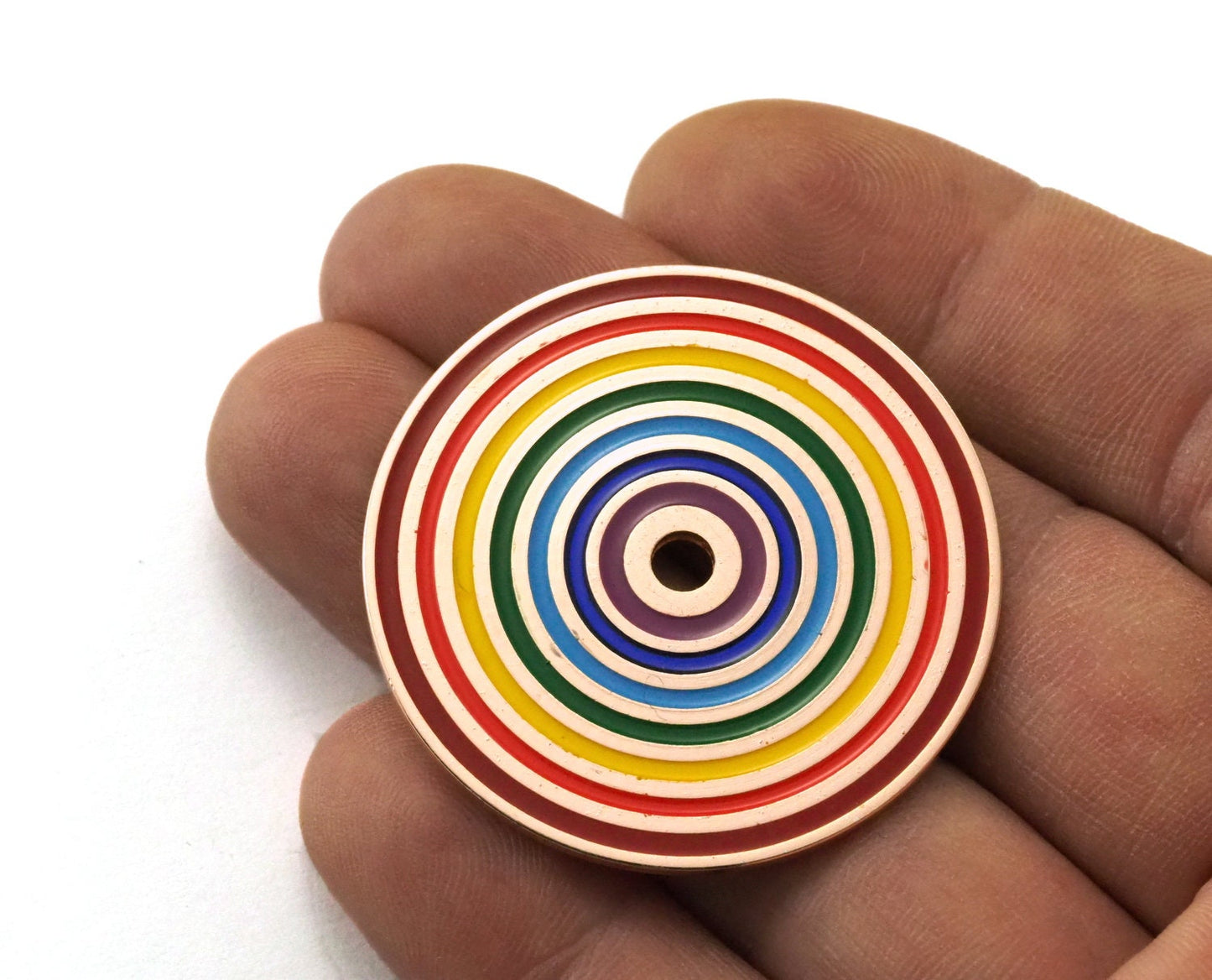 Circle round stripe carved 40mm (4mm middle hole) Rainbow painted rosegold plated brass pendant earring necklace 2108