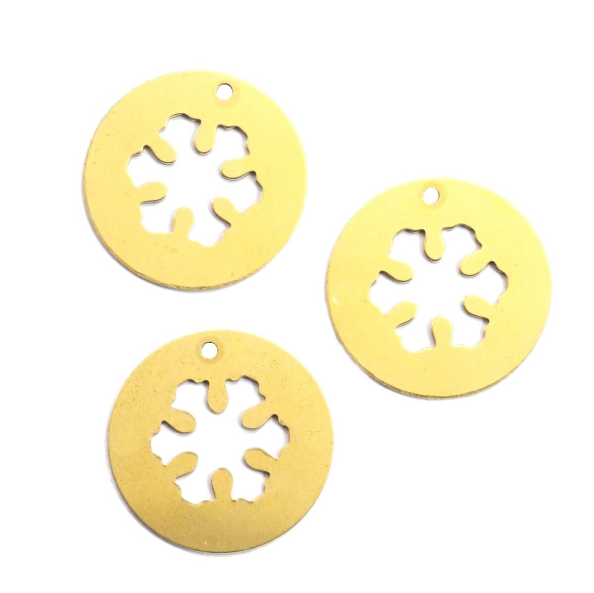 Snow flake Tag 23mm raw brass circle , thickness : 1mm 18 gauge , 1992R-245