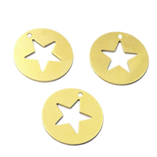 Star Tag 23mm raw brass circle , thickness : 1mm 18 gauge , 1994R-245