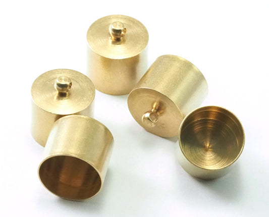 ends cap with loop , 13x15mm only cap size (16.50x15mm Total) 14mm inner raw brass cord tip ends, ribbon end, ENC14 2115