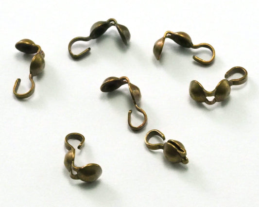 100 pcs 2,5mm brass ball crimp bead tips- clamshell knots cover terminators- antique brass findings CS3A-12 1921