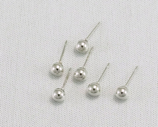 earring posts Stud, stainless steel findings with 6mm Rhodium plated brass ball 1514