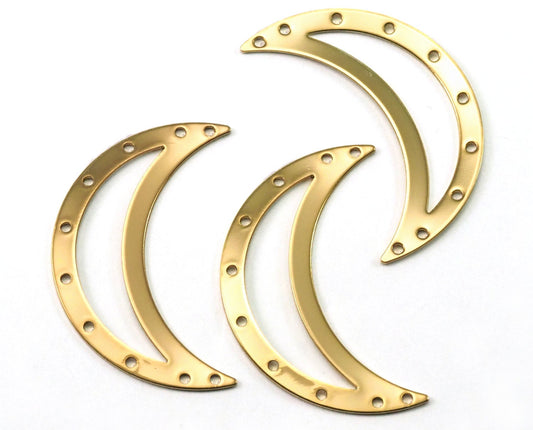 Crescent Moon ten hole 44mm Gold plated brass pendant Findings Charms 2060-275