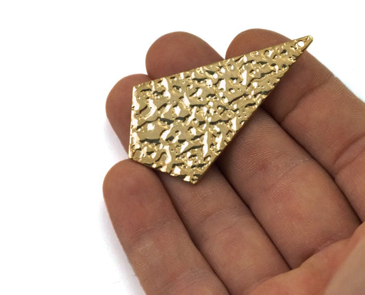 Kite shape quadrilateral textured 1 hole Gold plated brass 54x29.5x0.9mm stamping blank tag pendant necklace earring 2084-600