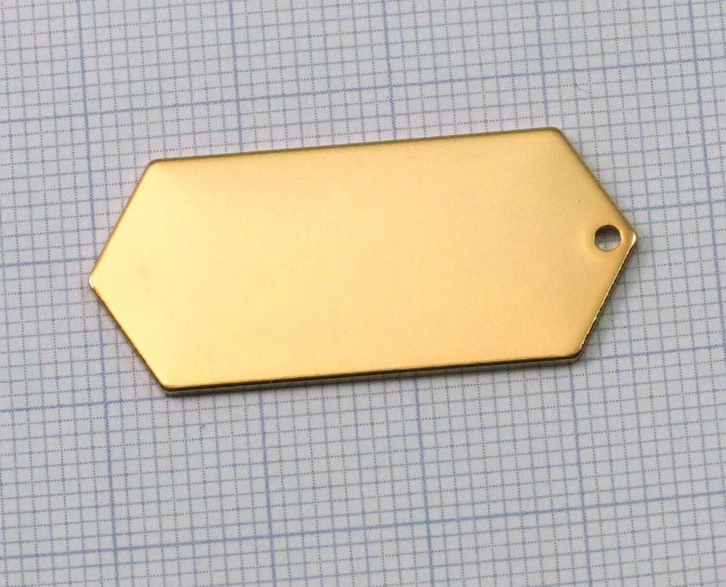 Gold plated brass elongated hexagon shape 35.5x16x0.9mm stamping blank 1 hole tag pendant 2024-350