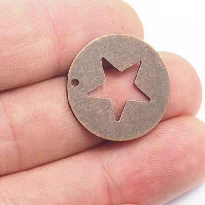 Star Tag 23mm Copper plated brass circle , thickness : 1mm 18 gauge , 1994-245