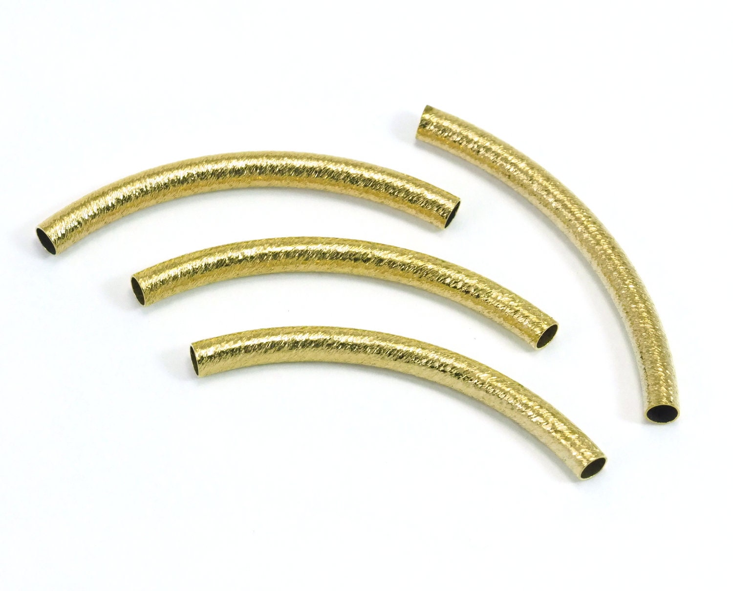 Raw Brass Textured Curved Tube 4x45mm (hole 3.5mm) 2126