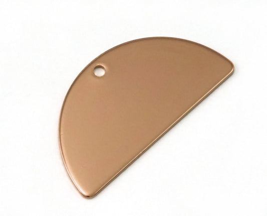 semi circle blanks half moon shape 1 hole Top 30x15x0.9mm Rose Gold plated brass pendant (1.63mm 14 gauge hole) SCS 2001-245