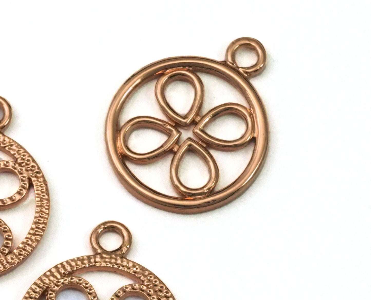 Four Leaf Clover with loop Rose Gold plated brass 24x19mm 1.6mm thickness pendant necklace earrings 2041-200