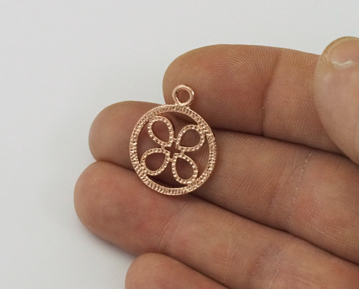 Four Leaf Clover with loop Rose Gold plated brass 24x19mm 1.6mm thickness pendant necklace earrings 2041-200