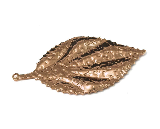 leaf shape textured Rose Gold plated brass 59x30mm (0.9mm thickness) 1 Loop (1.83mm hole) finding charm necklace pendant 2098-690