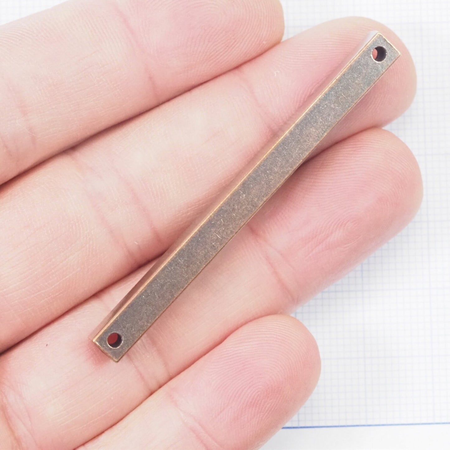 Copper plated brass connector 5x60mm 3/16"x2,36" square stamping bar finding square rod (2mm 5/64" 12 gauge hole ) sbl560-1094
