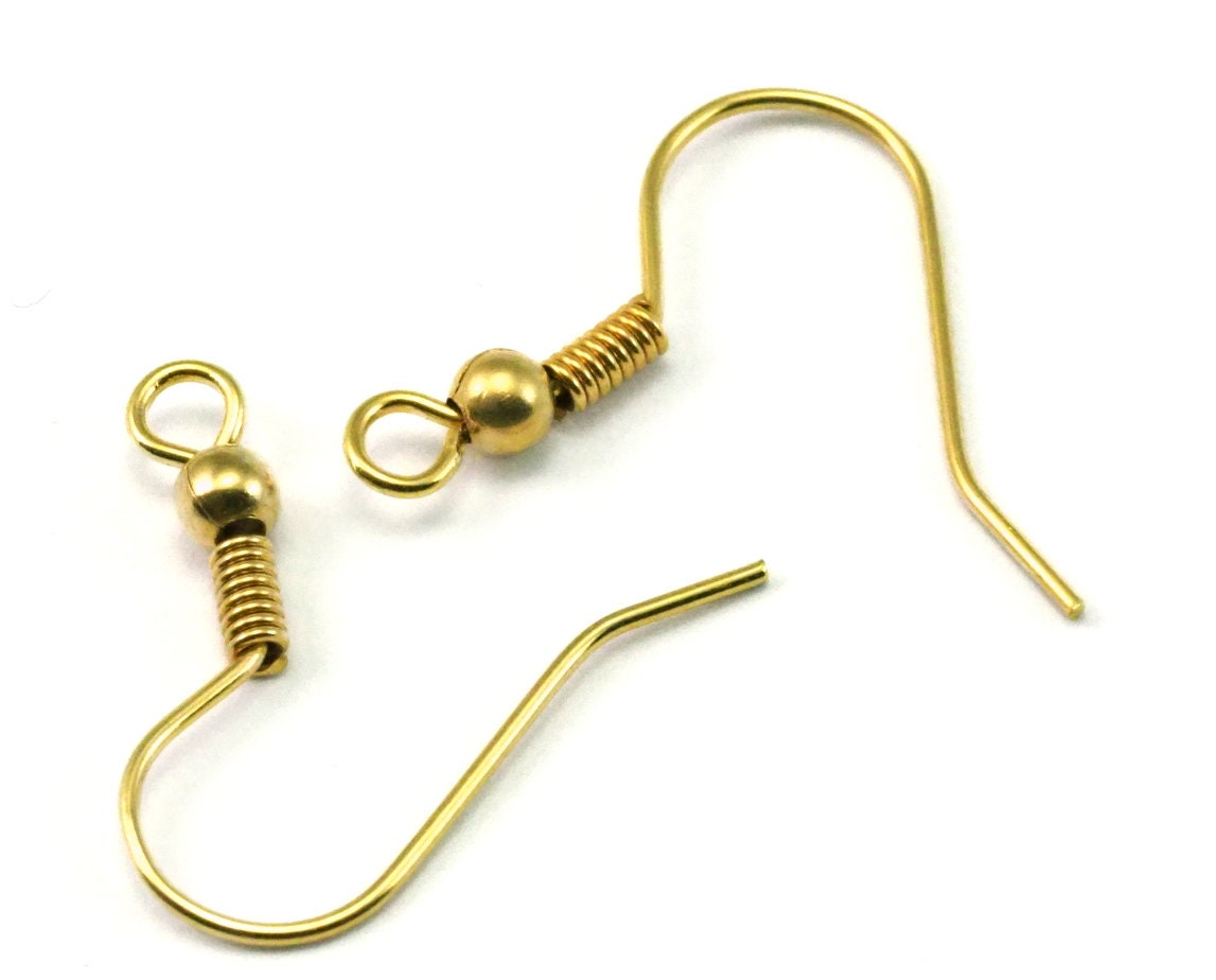 Fish Hook Gold plated brass earring leverback findings 20mm with one loop 1560