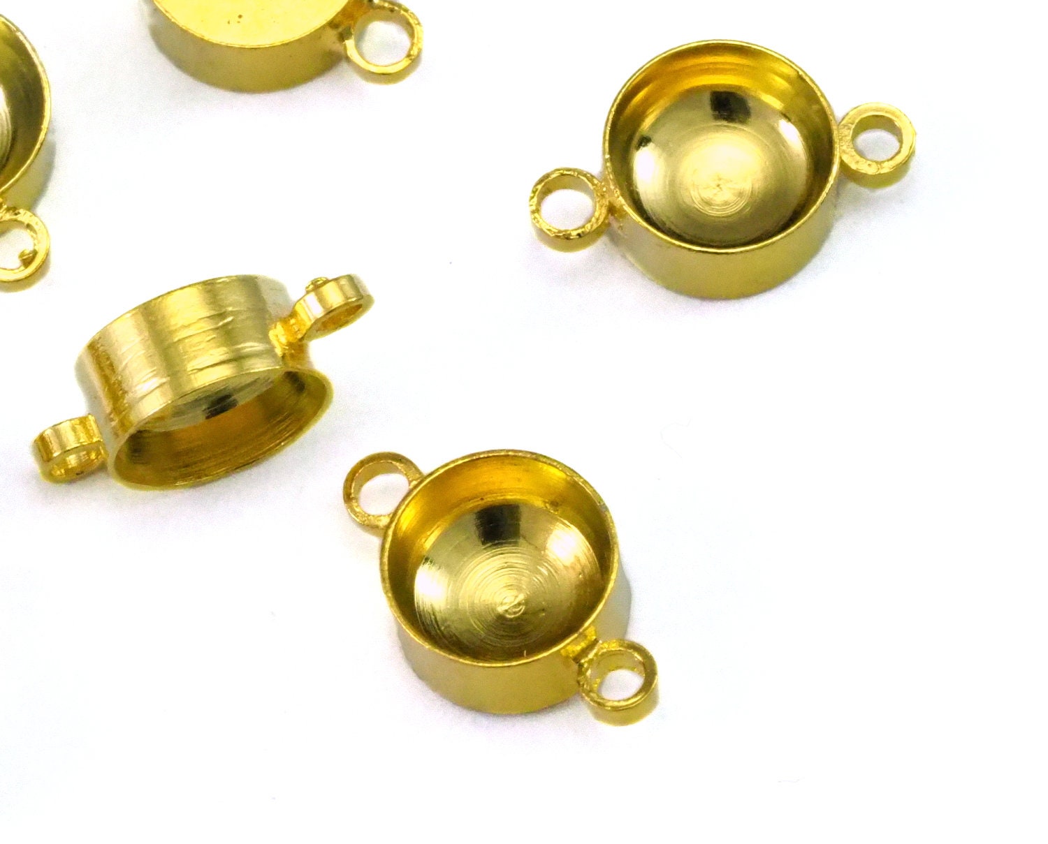 Rhinestone connector 6mm Gold tone brass gem setting 2 loop 2156