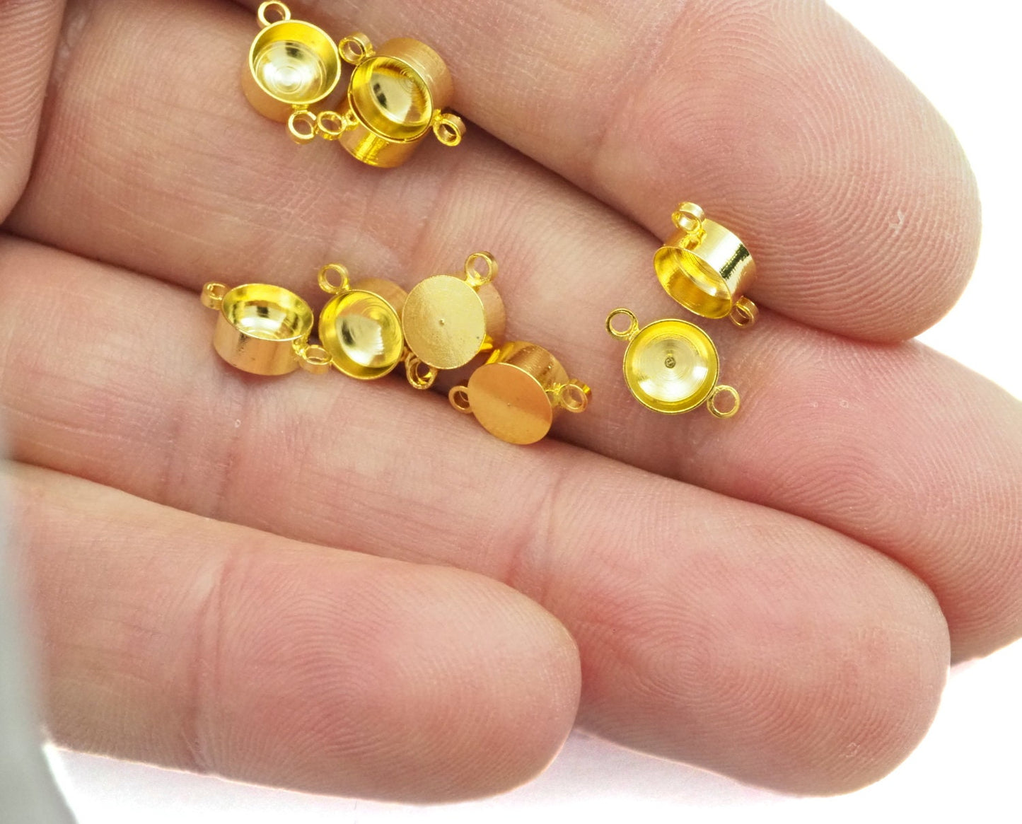 Rhinestone connector 6mm Gold tone brass gem setting 2 loop 2156