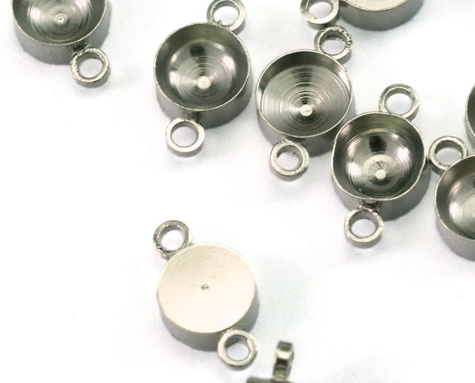 Rhinestone connector 5mm Silver tone brass gem setting 2 loop 2156