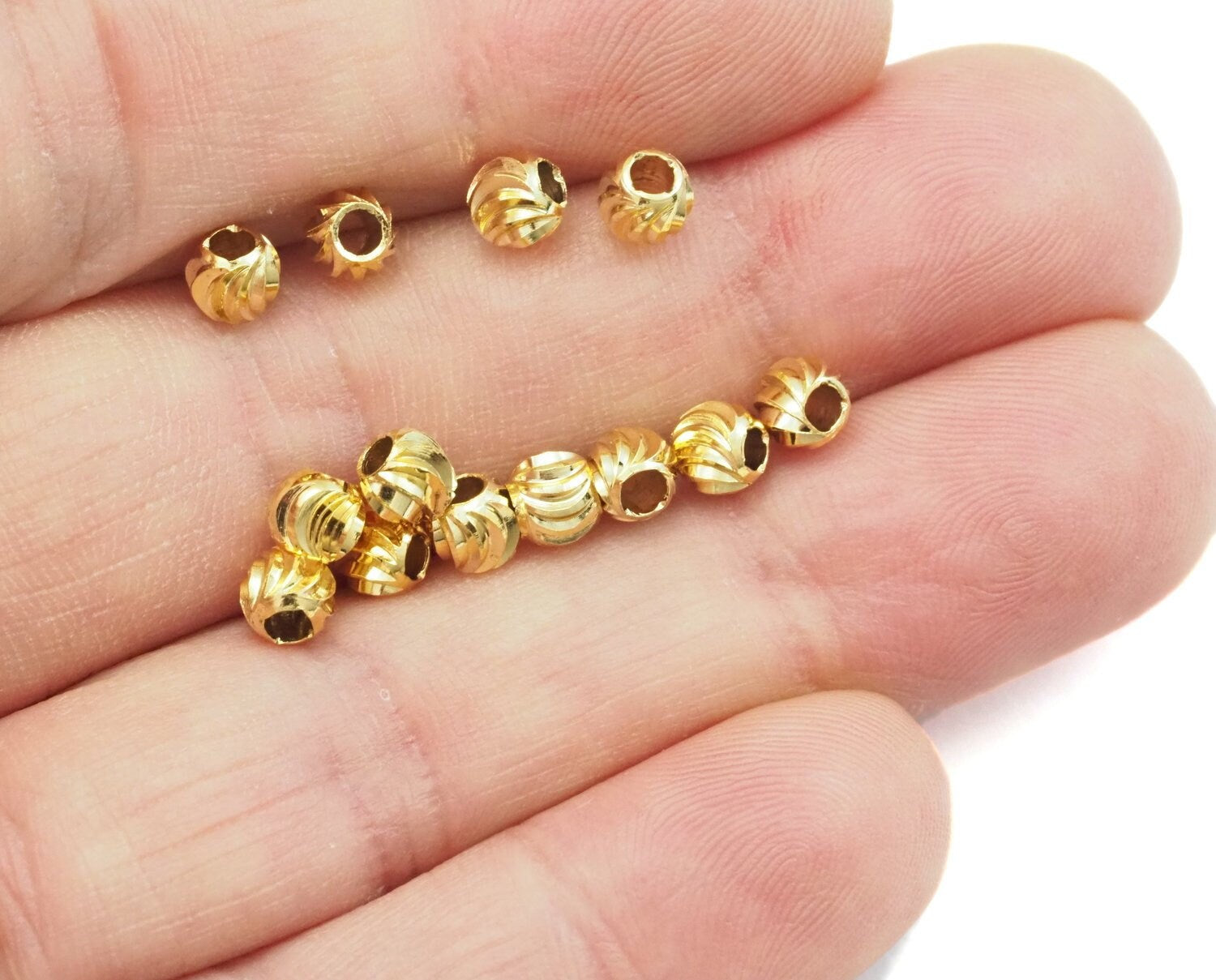 Faceted Gold plated Brass Sphere 5mm (4.2mm side) (hole 2mm ) Charms,Pendant,Findings spacer bead 1441 bab2