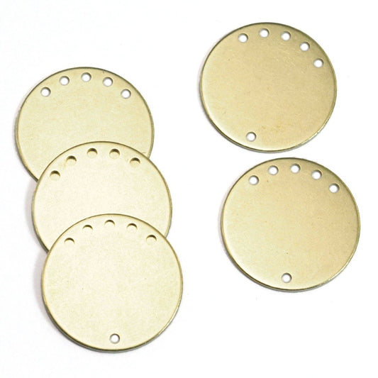 circle tag 20mm 6 hole 0.8mm thickness raw brass charms findings pendants earring connector 2056-205