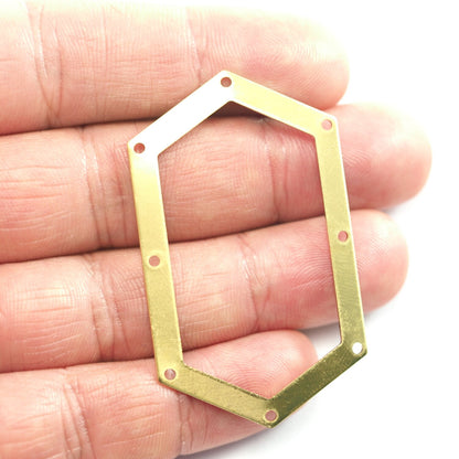 raw brass elongated hexagon shape 54x32mm 0.8 Thickness stamping blank 8 hole tag pendant 2260-350