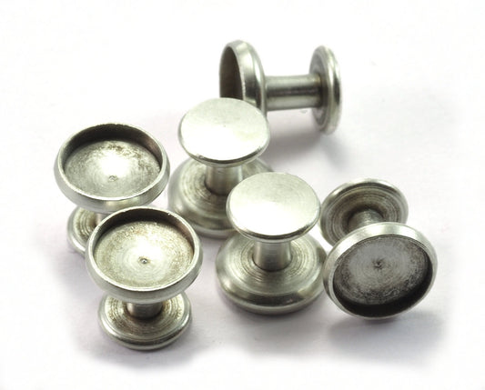 Antique Silver plated brass cufflink 9x10mm 8mm setting Studs, Shirt Collar Tuxedo Stud, 1964