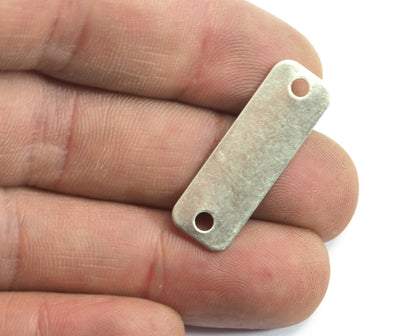 Silver plated Brass 10x30mm (0.5mm thickness)rectangle tag 2 hole connector Charms ,Findings 474R-38