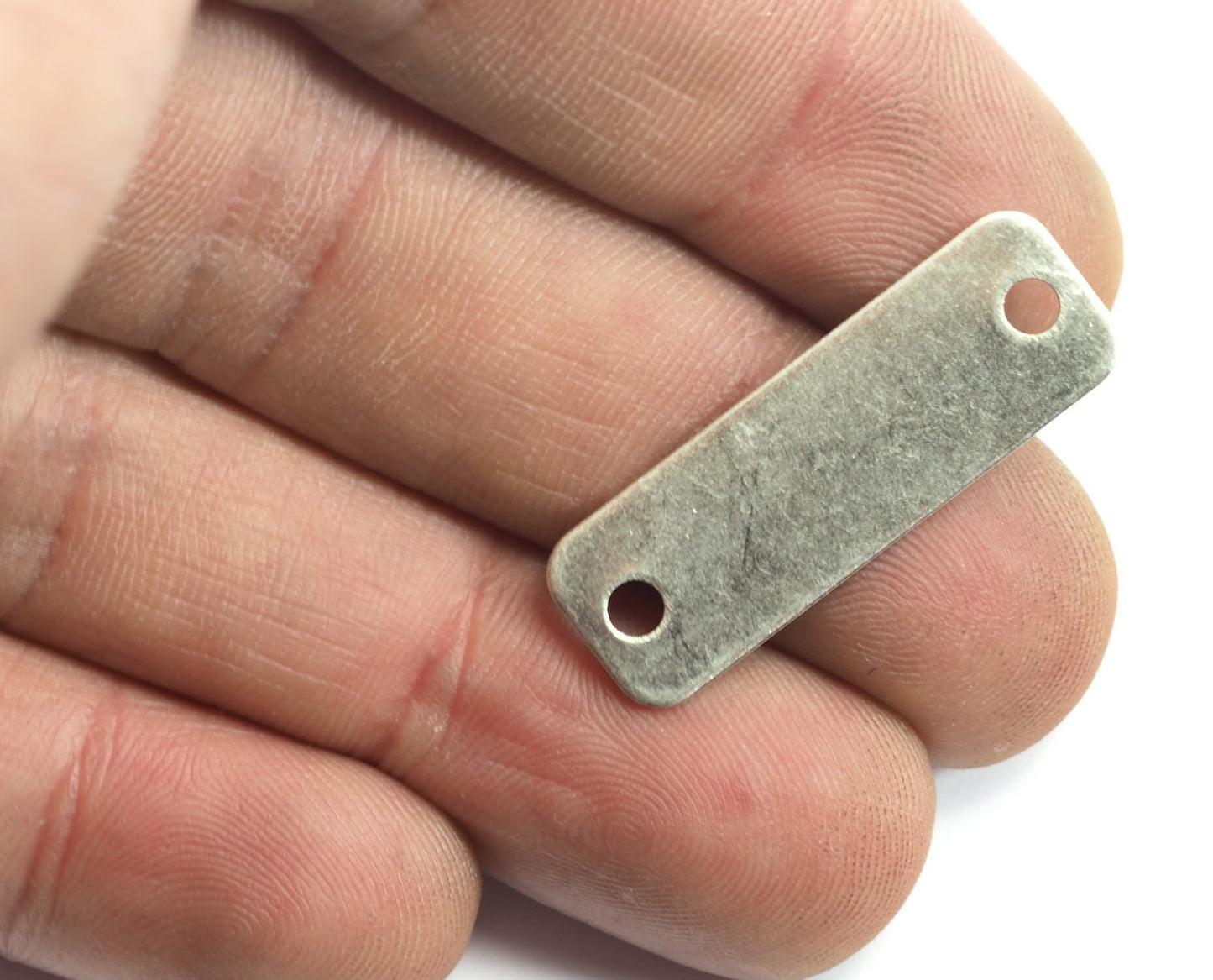 Silver plated Brass 10x30mm (0.5mm thickness)rectangle tag 2 hole connector Charms ,Findings 474R-38